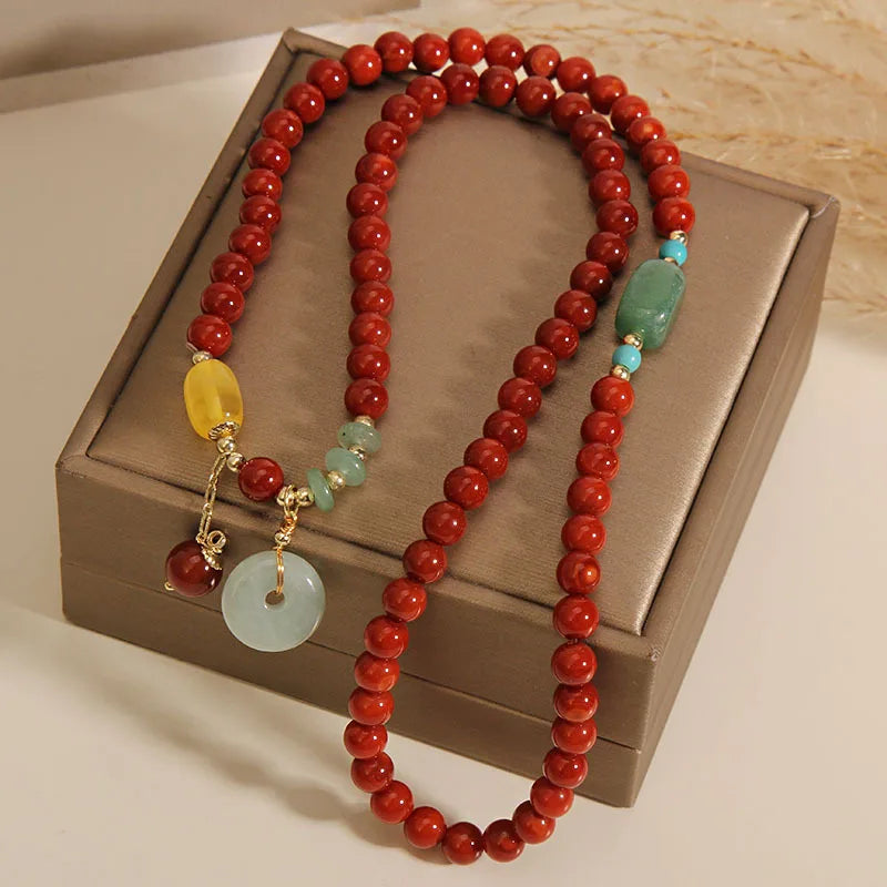 Vintage Jade Peace Buckle & Red Agate Bracelet for Women