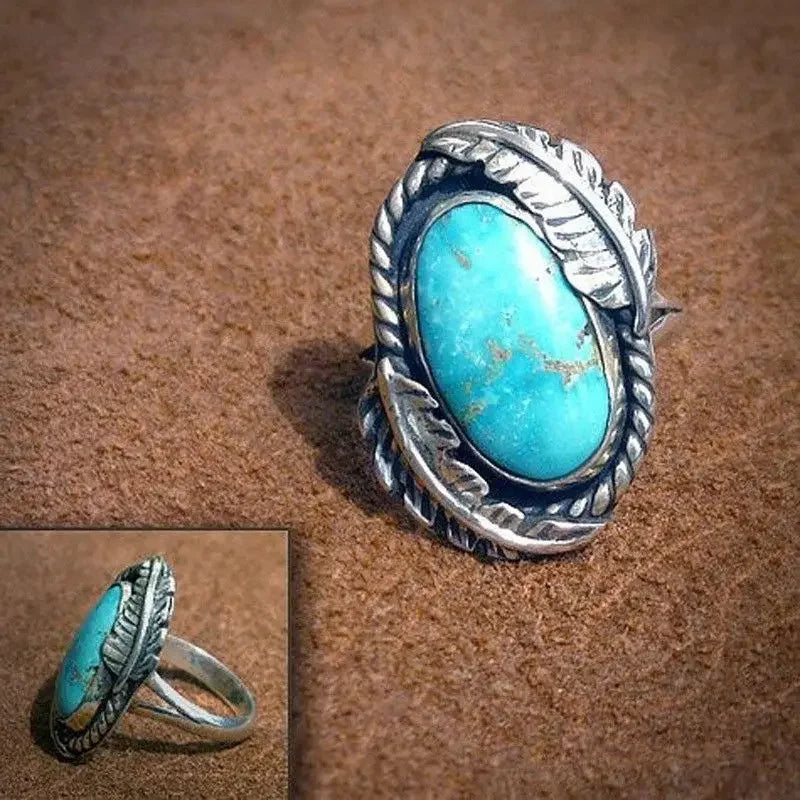 Vintage Silver Turquoise Zircon Ring – Unisex Sizes 6–10