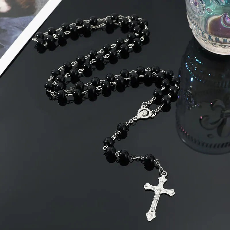 Handmade Vintage Pearl Rosary Necklace with Cross Pendant