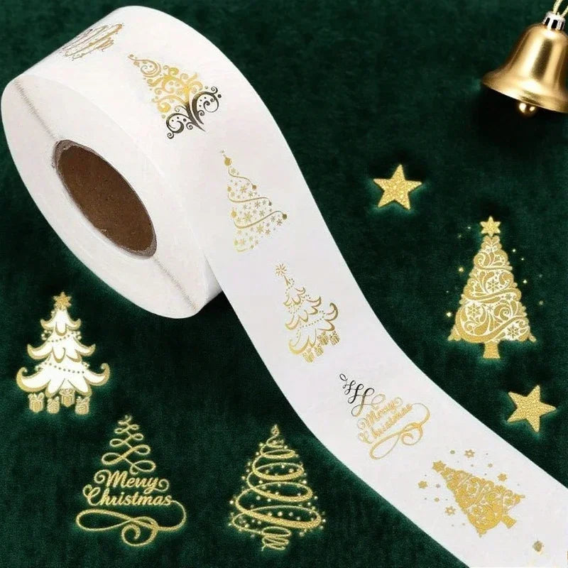 500pcs Gold Foil Christmas Tree Stickers – Clear Vinyl Decals