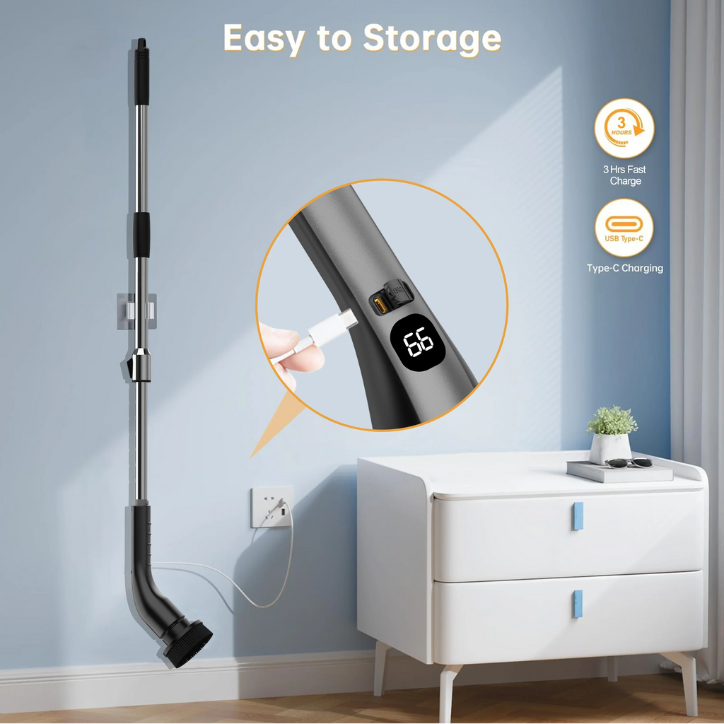 Electric Rotating Cleaning Brush – Long Handle & 5 Brush Heads