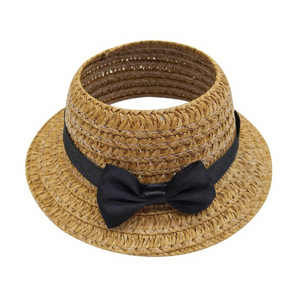 Miniature Straw Doll Hat with Bow – 1/6 Scale 10.5cm Accessory