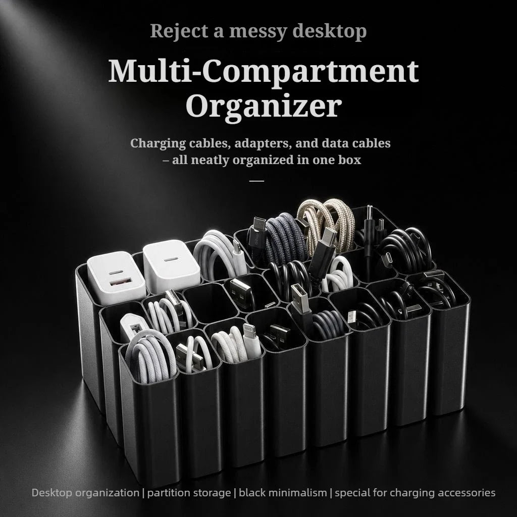 22-Grid USB Cable Storage Box – Desktop Cord Organizer