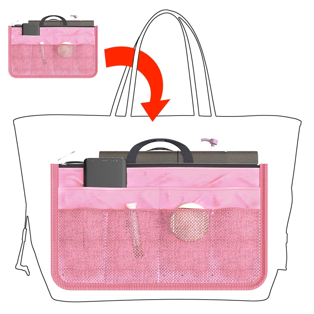 Women's Nylon Handbag Organizer Insert – Travel Purse Liner