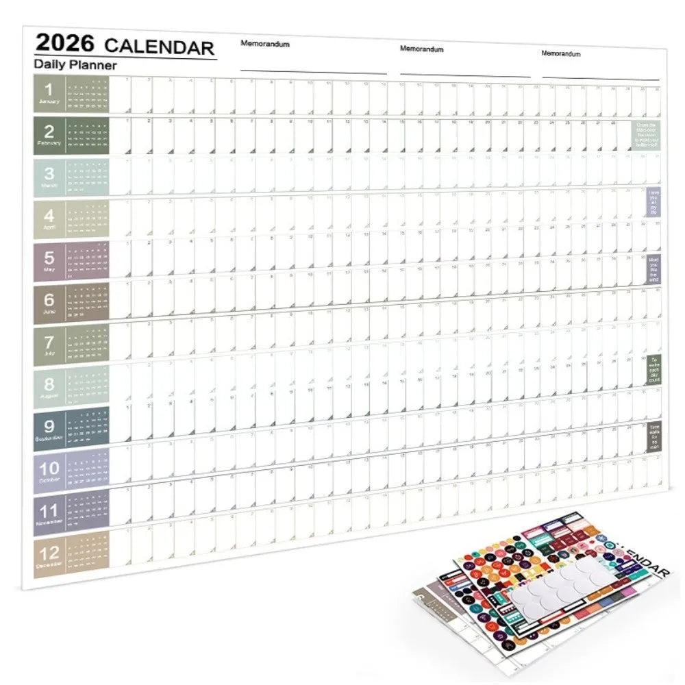 2026 Large Wall Calendar – 365-Day Annual Planner Sheet