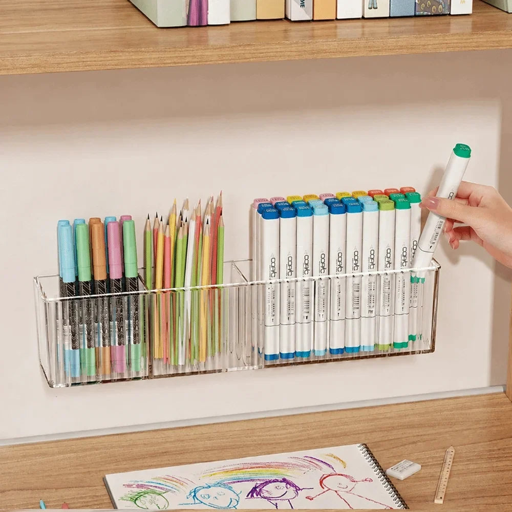 Wall-Mounted Acrylic Pen & Marker Organizer – 3 Compartments