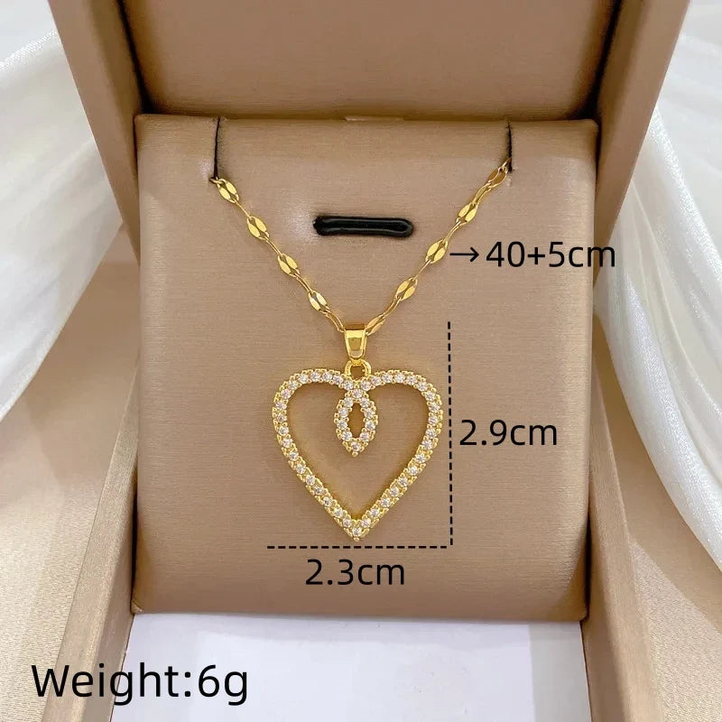 Women's Gold Heart Pendant Necklace – Minimalist Stainless Steel