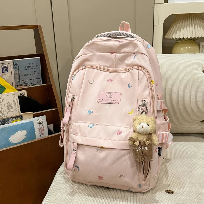 Embroidered Large Capacity Nylon School Backpack