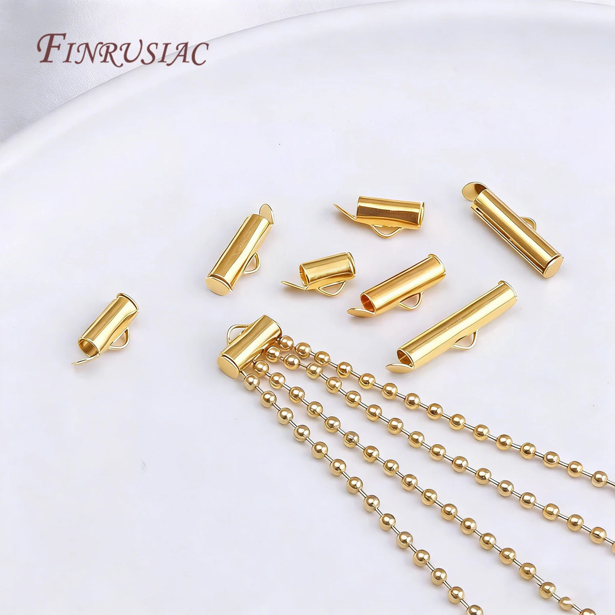 18K Gold Plated Crimp End Caps Slider Clasp Tubes – 10/20Pcs