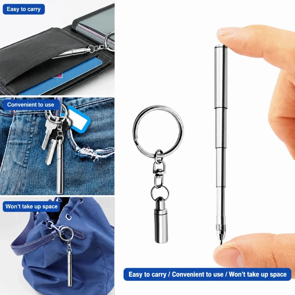 Stainless Steel Telescopic Pocket Pen with Keychain