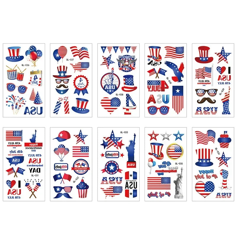 Independence Day American Flag Temporary Tattoo Stickers – 10 Sheets