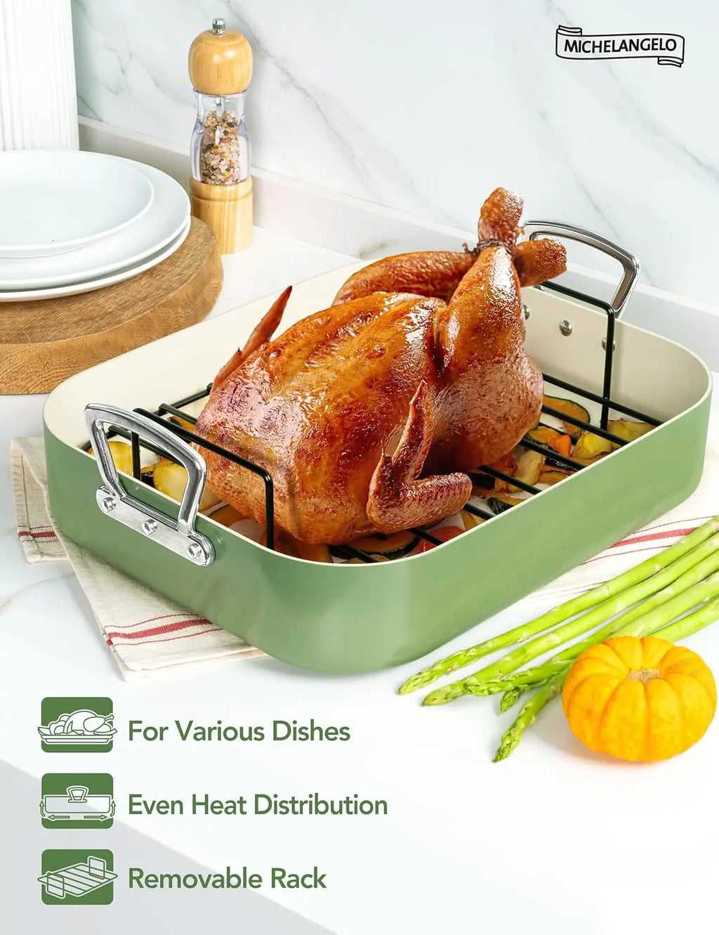 MICHELANGELO Hard Anodized Roasting Pan with Rack Non-Stick