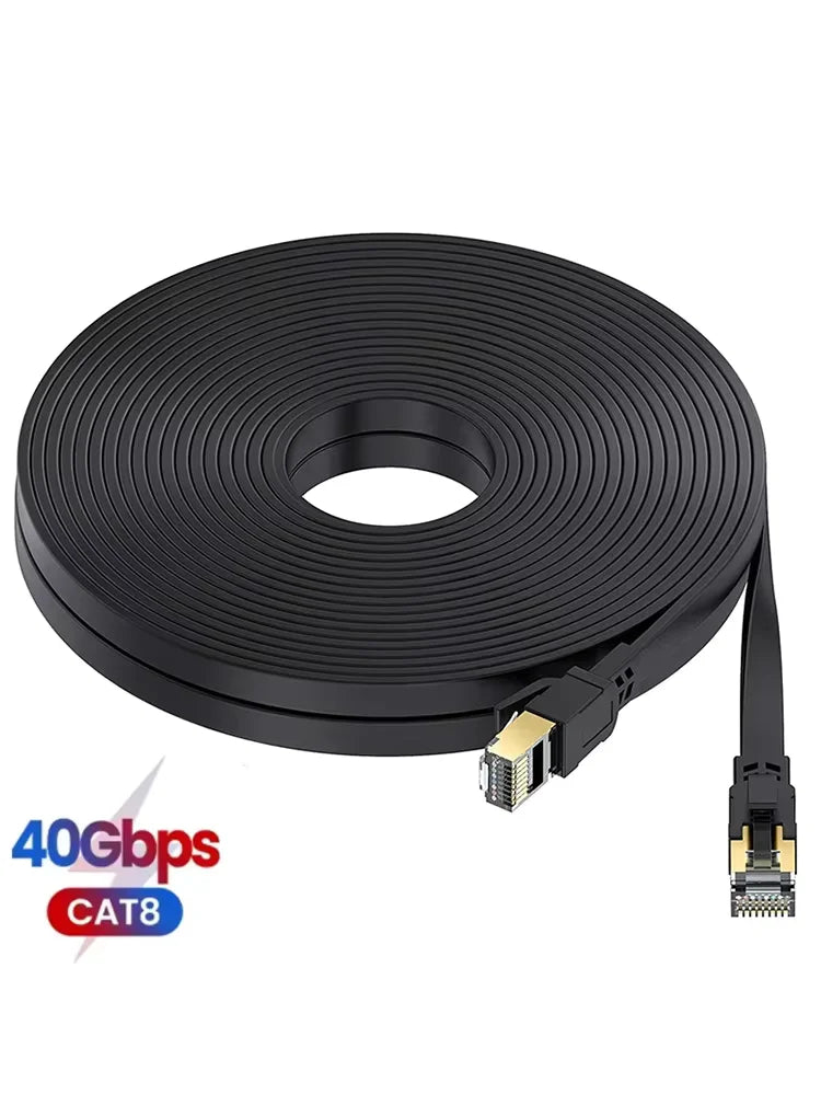 Flat CAT8 Ethernet Cable 40Gbps 2000MHz Shielded RJ45 Patch Cable