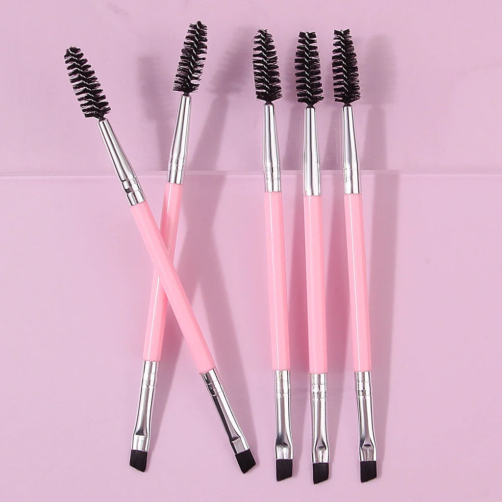 5PCS Pink Double-Ended Mascara & Eyebrow Brush Set