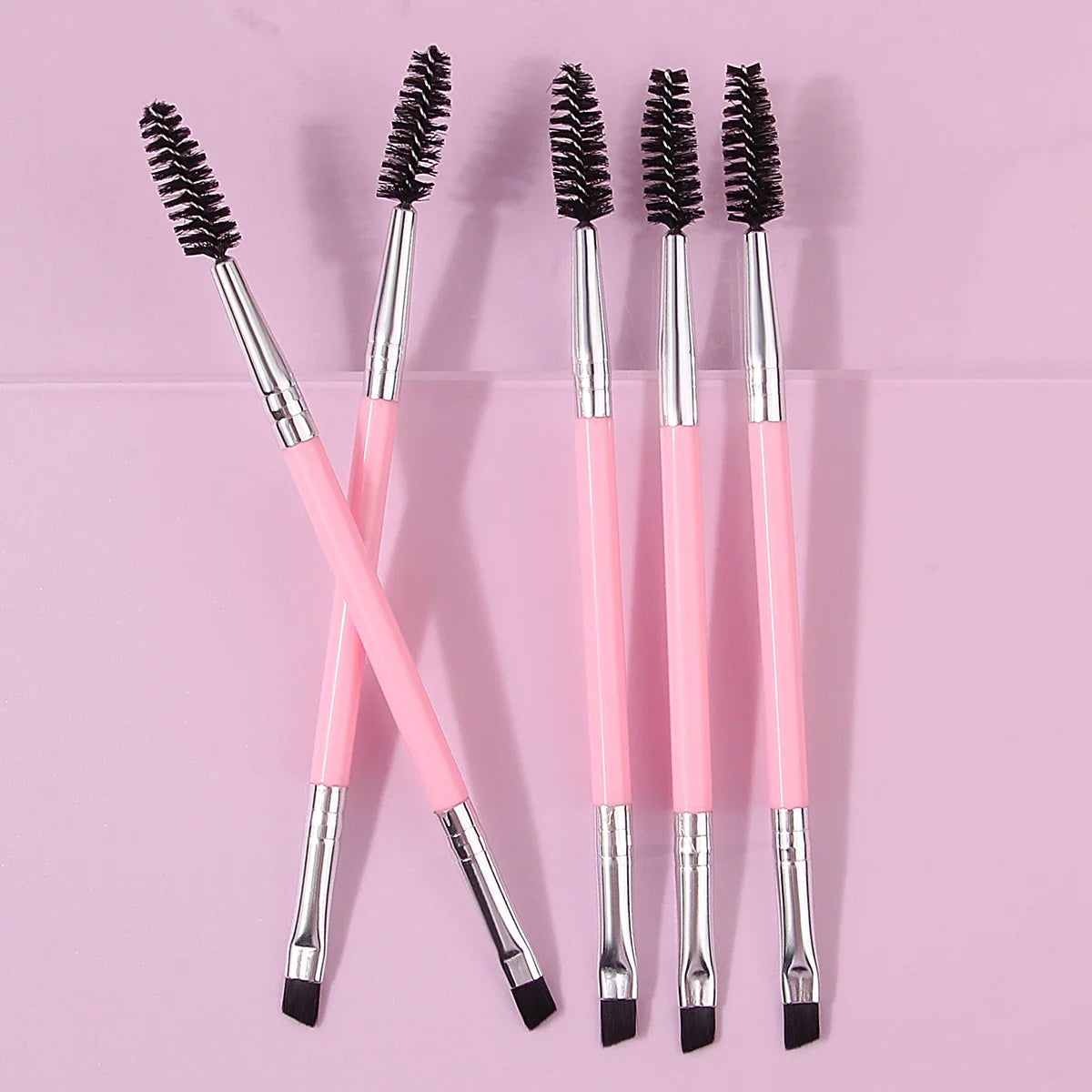 5PCS Pink Double-Ended Mascara & Eyebrow Brush Set