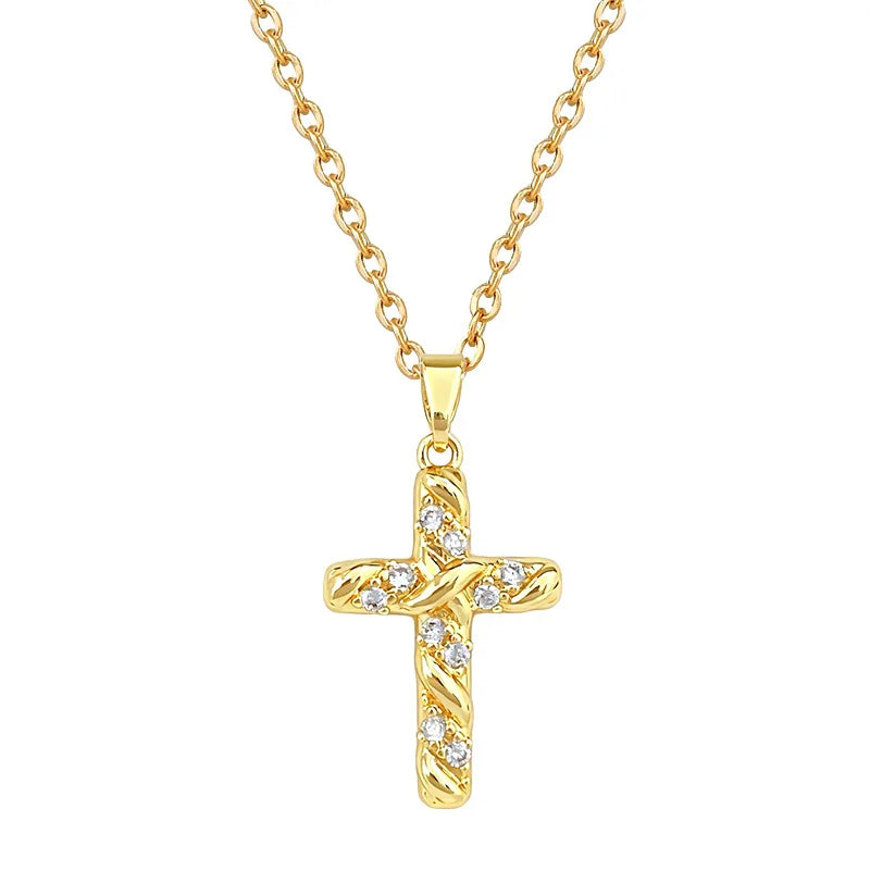 Women's Gold Cross Pendant Necklace – Stainless Steel Choker