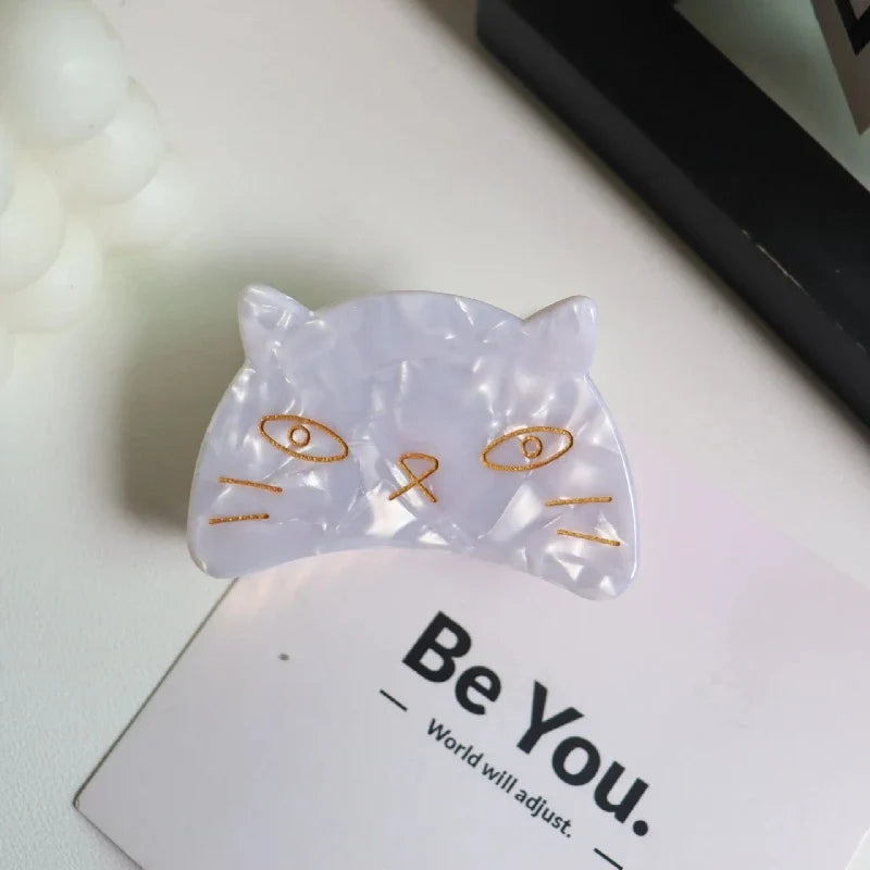 Retro Cat Head Hair Clip – Geometric Acetate Women's Claw