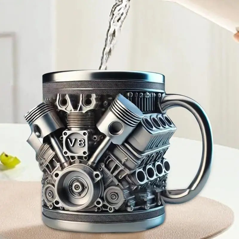 V8 Engine Coffee Mug – Stainless Steel & Resin Car Lover Cup