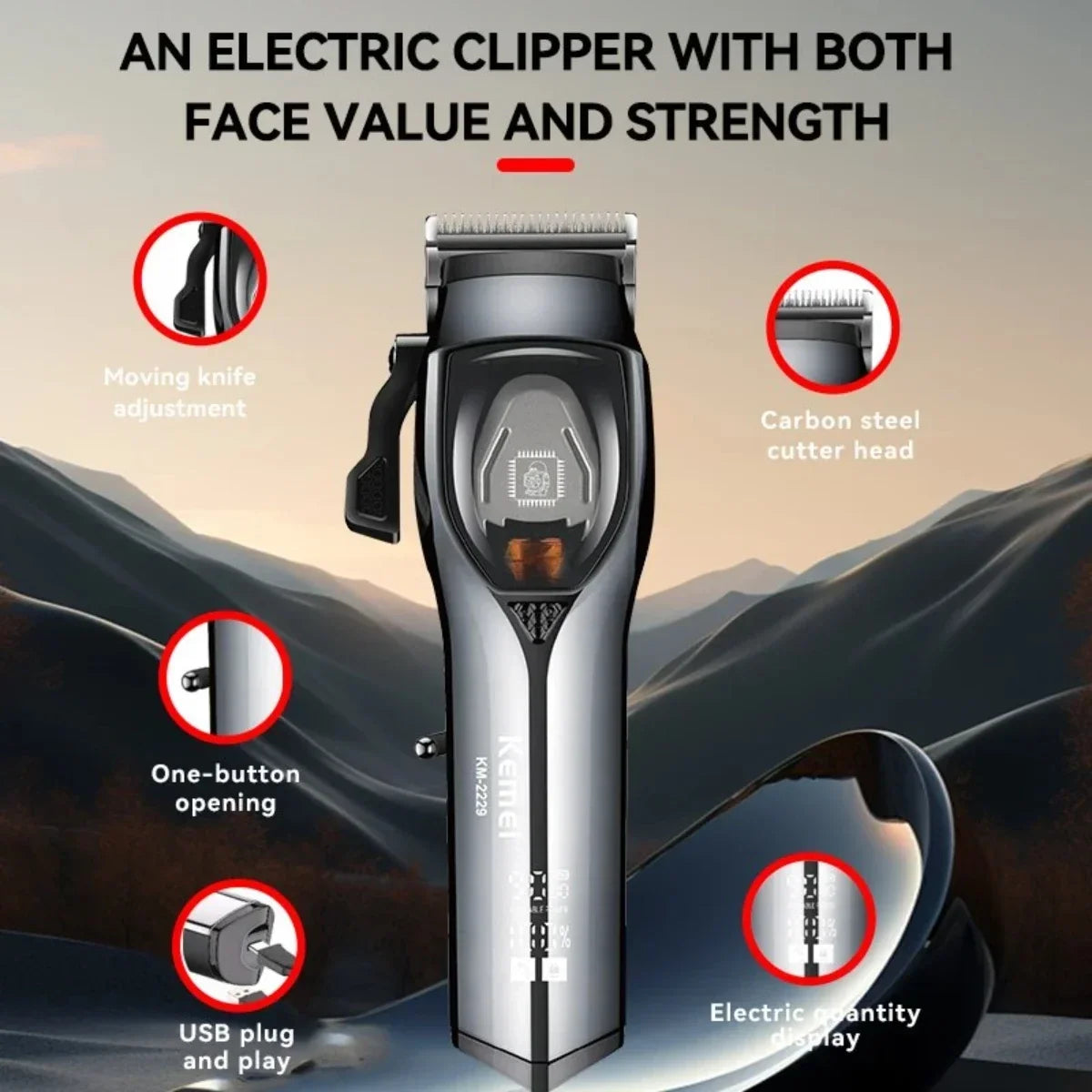 Kemei KM-2229 Professional Hair Clipper 9000 RPM Men's Trimmer