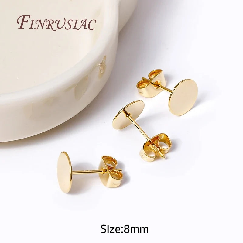 18K Gold-Plated Earring Stud Posts 8/10/12mm Pad – DIY Brass