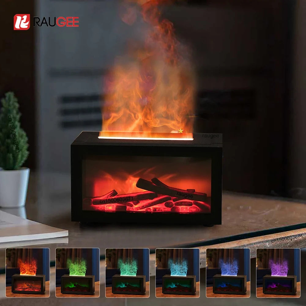 Raugee Flame Aroma Diffuser – Cool Mist & 7-Color LED Light