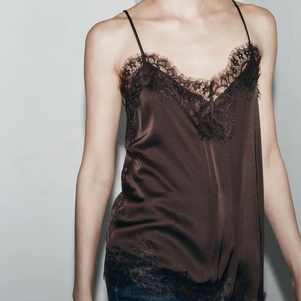 Women's Asymmetrical Lace Backless Camisole Tank Top