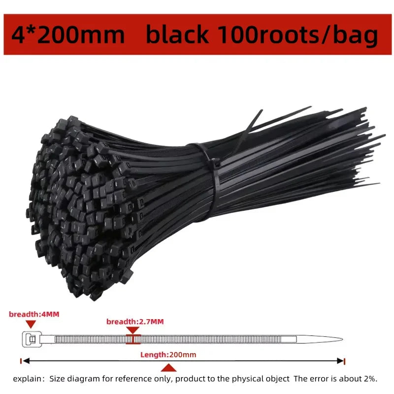 100pcs Black Cable Ties – UV Resistant Self-Locking Zip Ties