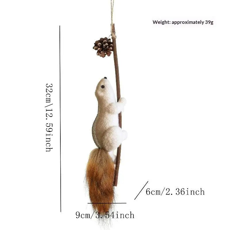 Plush Squirrel Christmas Ornament with Pinecone & Fluffy Tail