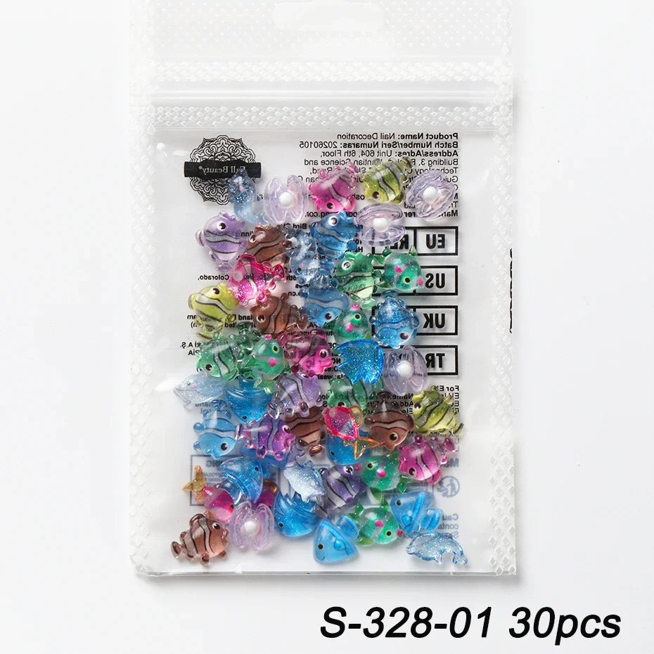 Resin Nail Art Charms – Fish, Shells & Dolphin Flat Back 30/100pcs