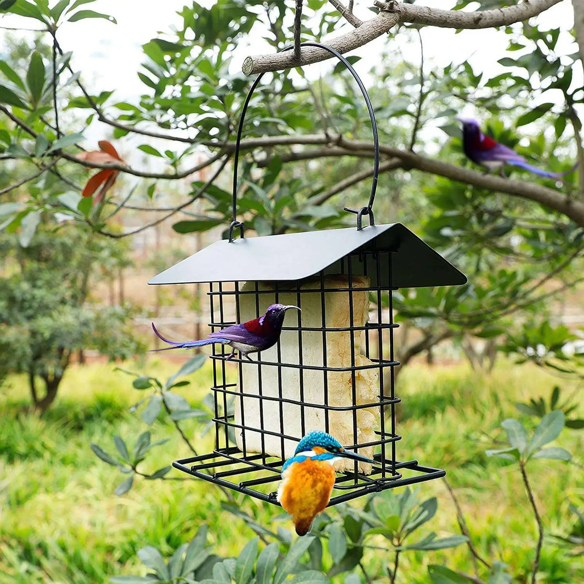 Outdoor Hanging Suet Bird Feeder with Weatherproof Roof