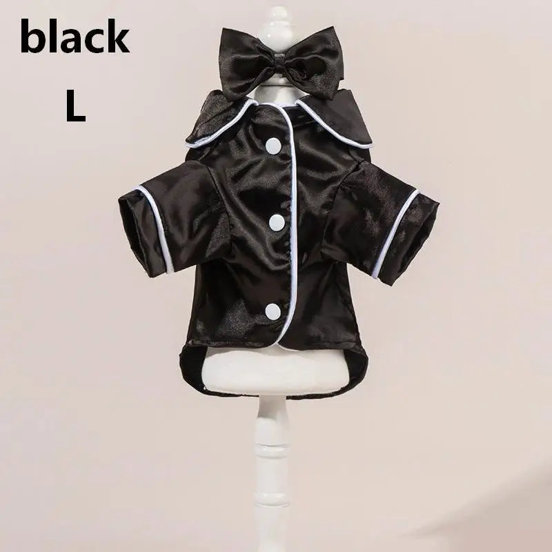 Satin Dog Pajamas Set with Bow Headband | Soft Pet Sleepwear