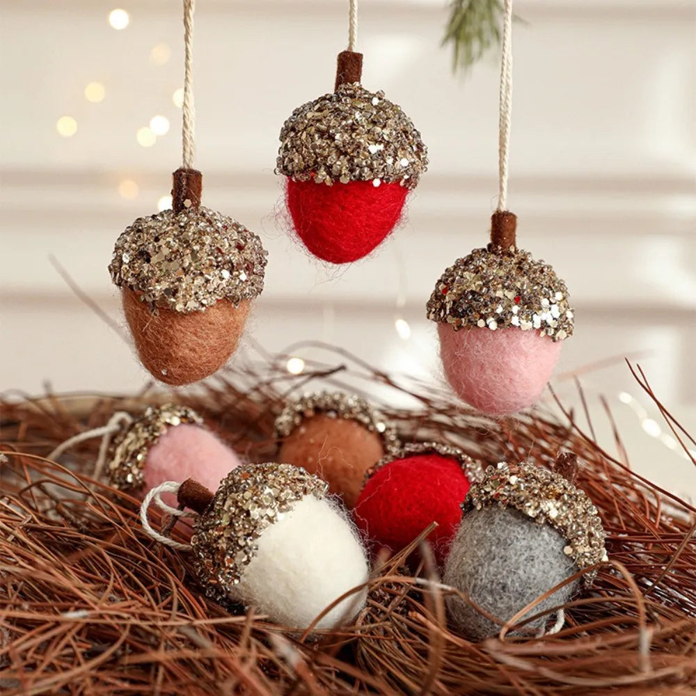Wool Felt Acorn & Pine Christmas Tree Hanging Ornaments