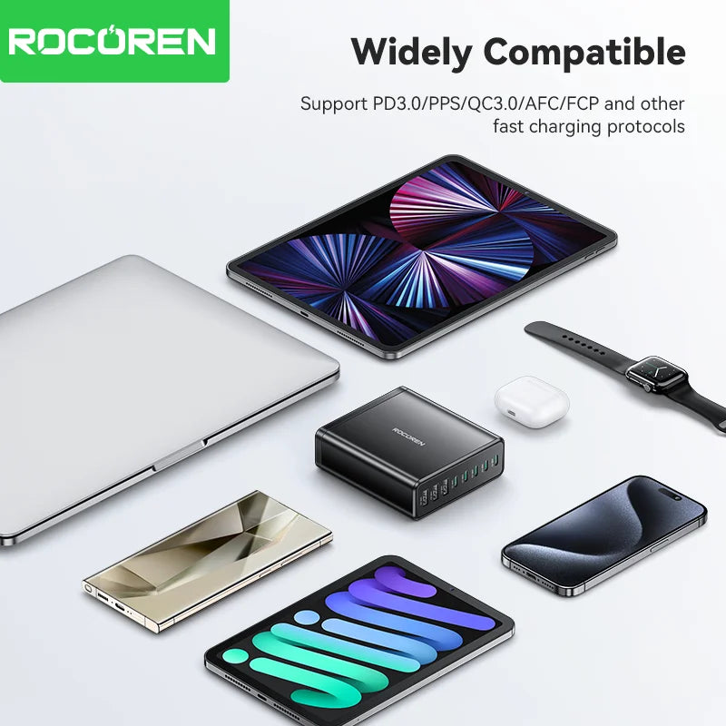 Rocoren 185W 8-in-1 USB-C Multi-Port Desktop Fast Charger