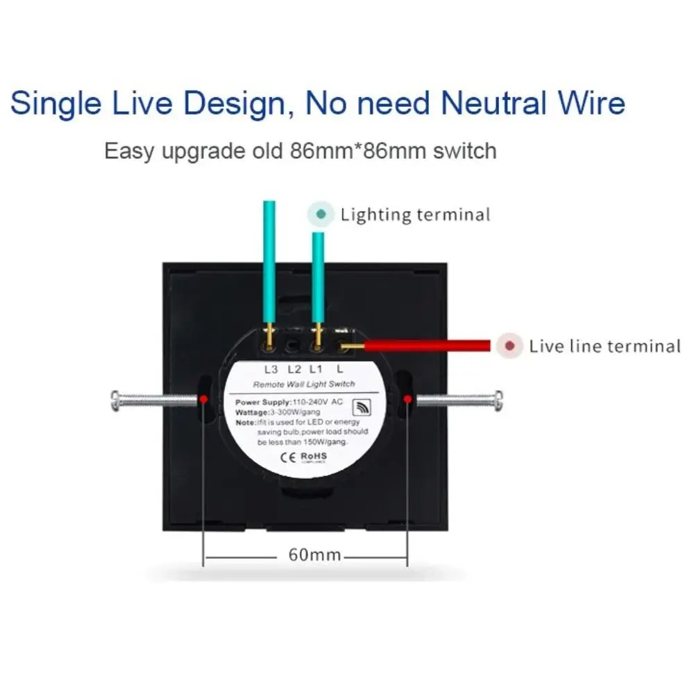 Crystal Glass LED Touch Wall Switch 1/2/3 Gang EU 100-240V