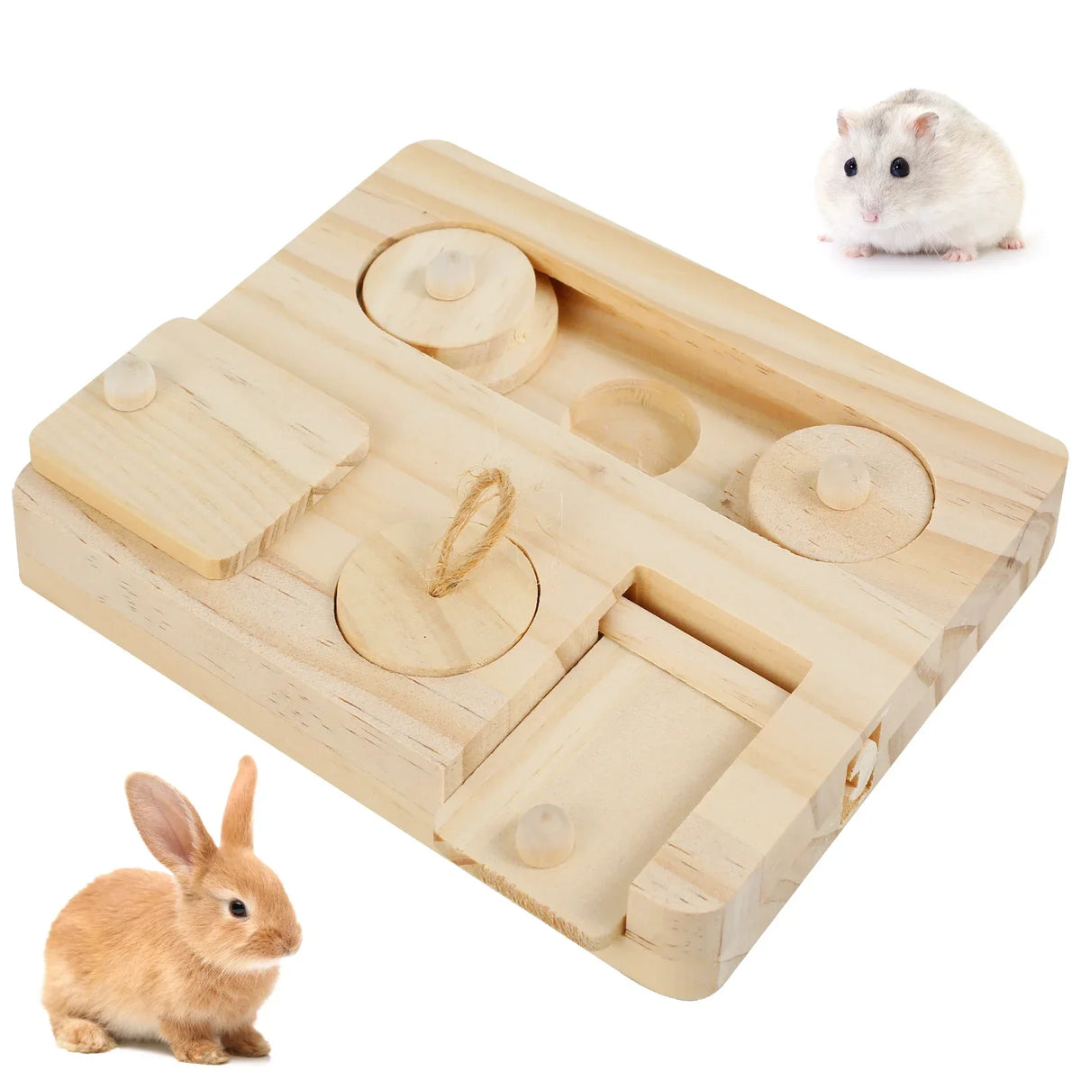 Wooden Guinea Pig Foraging Toy – 6-Hole Treat Dispenser