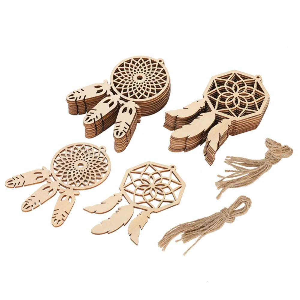 20pcs Unfinished Wood Dreamcatcher Ornaments – Boho DIY Kit