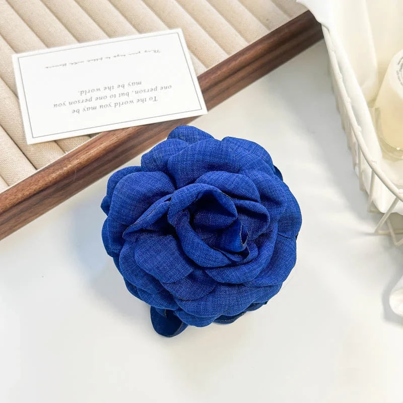 Leopard Print Fabric Rose Flower Hair Claw Clips for Women