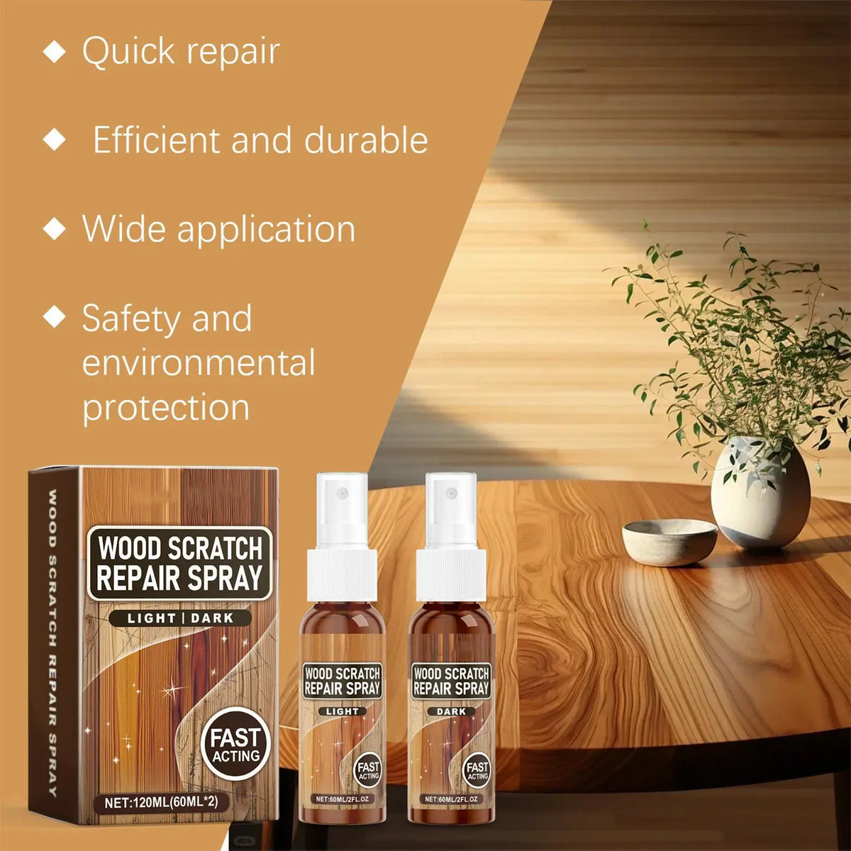 Wood Scratch Repair Spray 2pc – Furniture & Floor Restorer