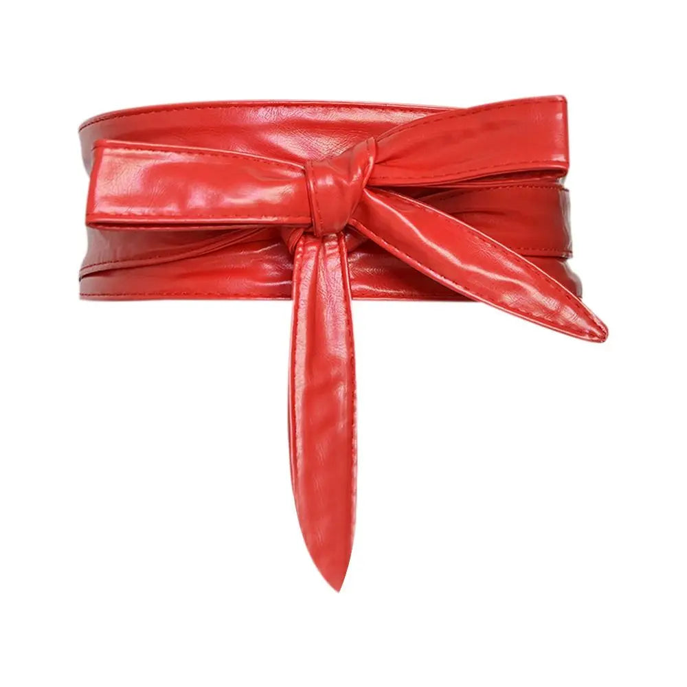 Women's Wide Bowknot Belt – PU Leather Lace-Up Waist Cincher