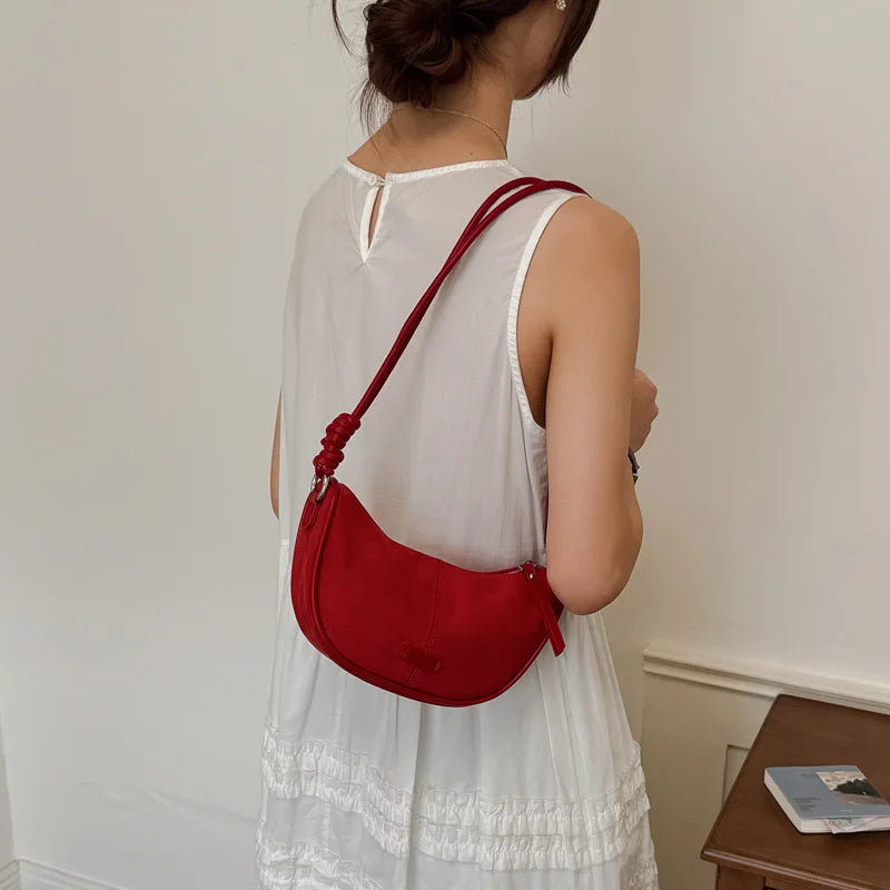Women's Faux Suede Crescent Crossbody Sling Bag – Large Capacity