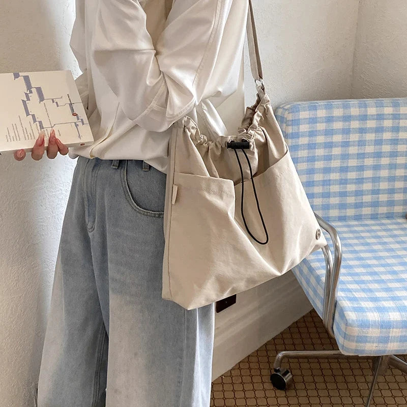 Women's Canvas Drawstring Bucket Bag – Large Capacity & Lightweight