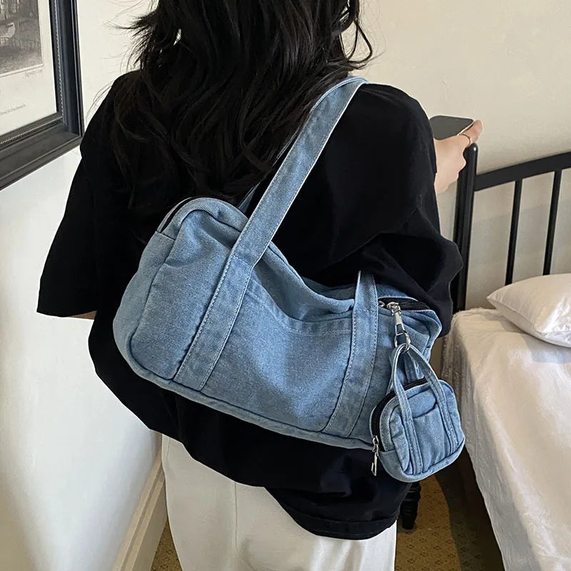 Women's Large Capacity Denim Shoulder Tote Bag | Casual Commuter