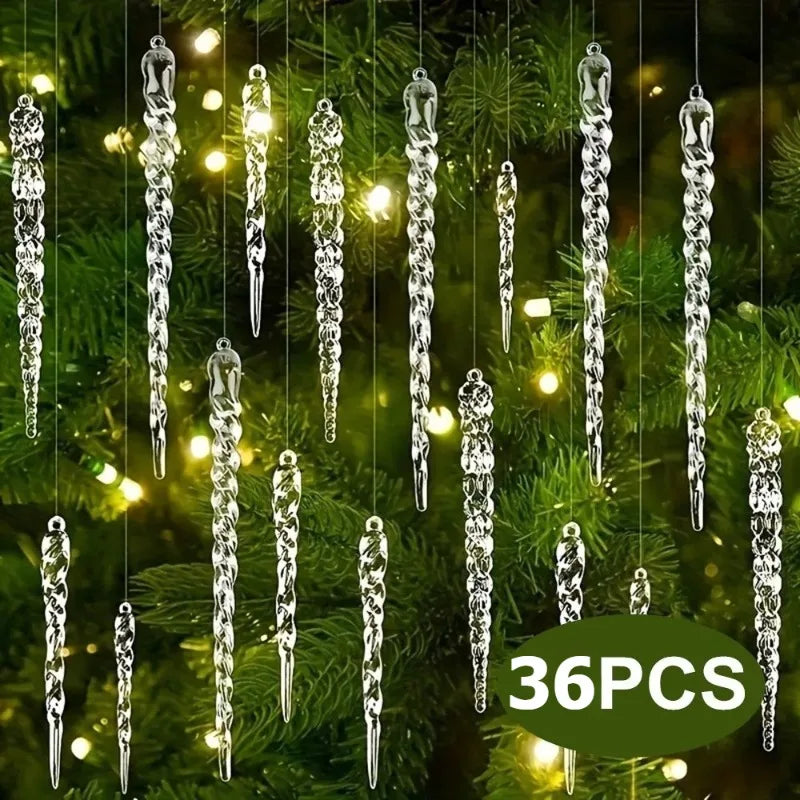 36Pcs Clear Acrylic Twisted Icicle Christmas Ornaments – 4 Sizes