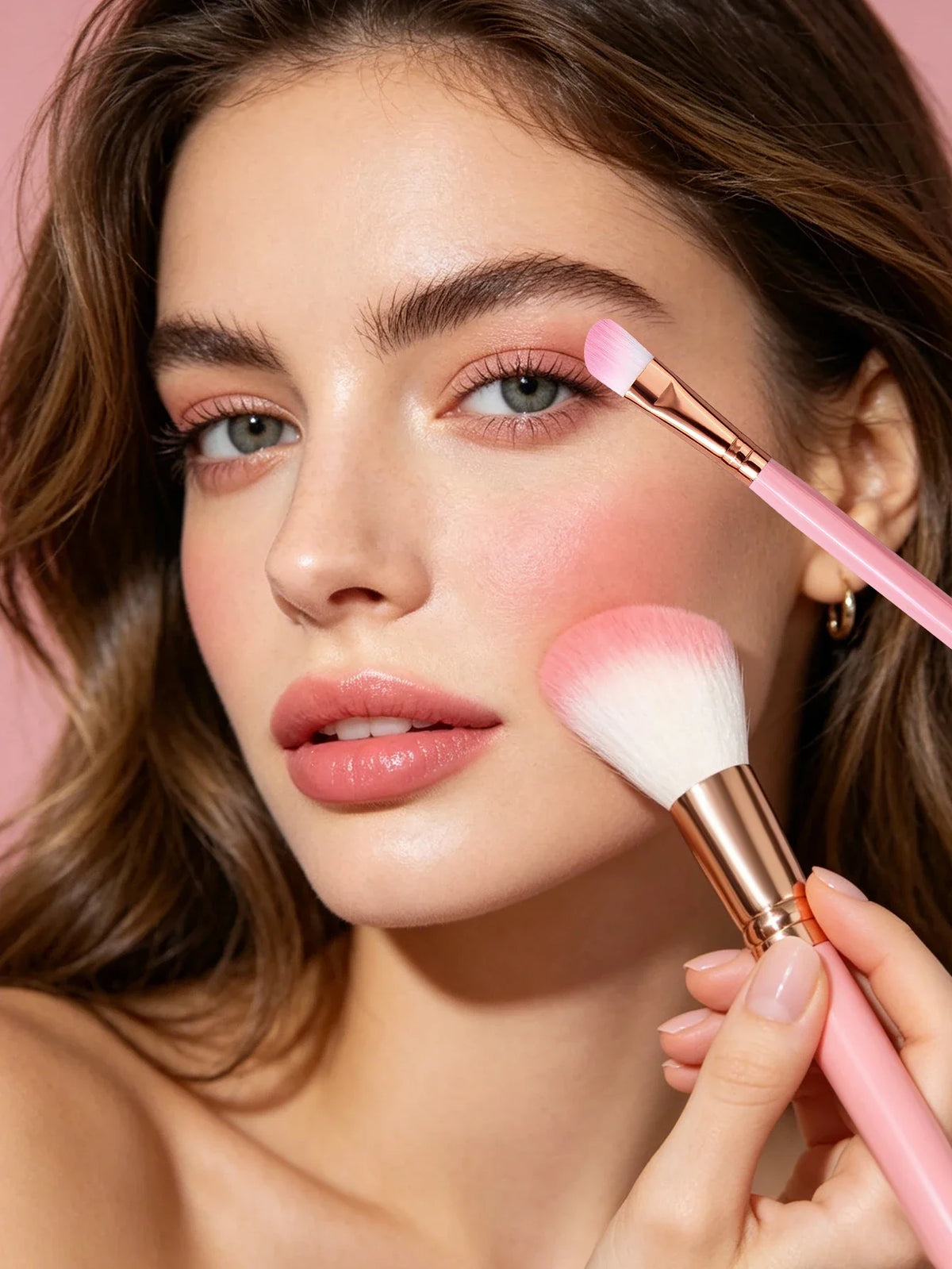 2Pcs Pink Makeup Brush Set – Soft Blush & Eyeshadow Brushes