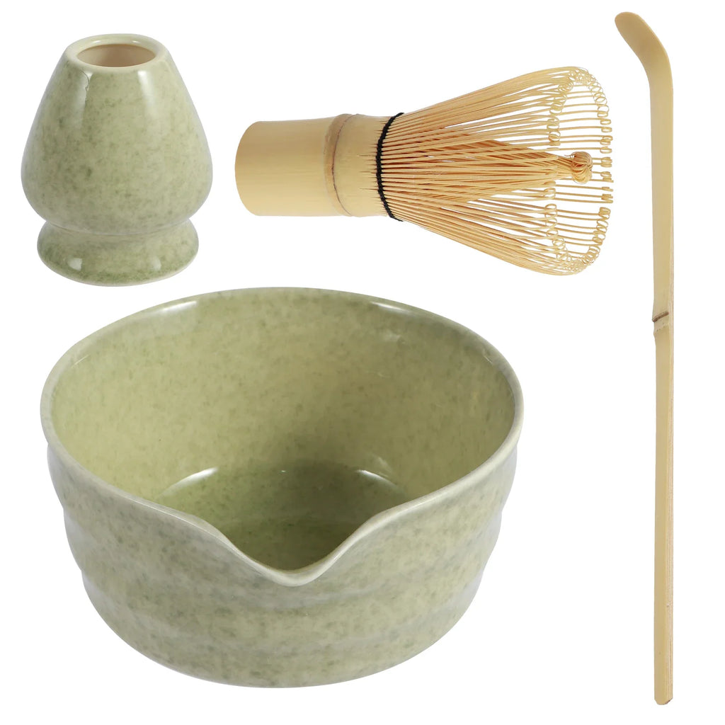4-Piece Japanese Matcha Set – Ceramic Bowl & Bamboo Whisk