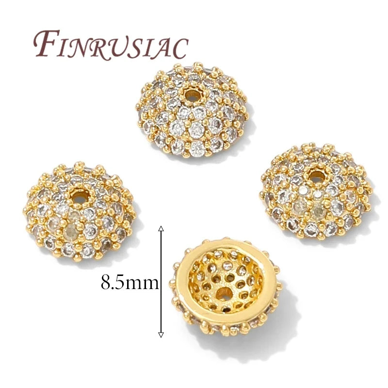 8.5mm Zircon Flower Bead Caps – 18K Gold Plated Brass DIY Jewelry