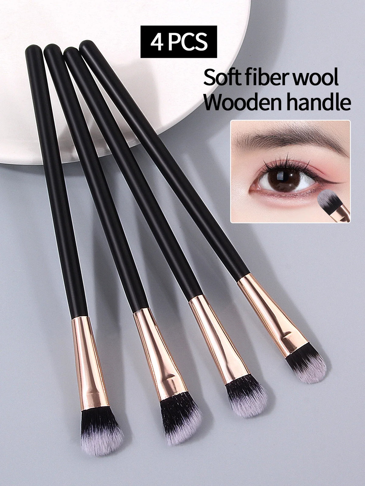 4-Piece Eyeshadow Brush Set | Black Gold Wood Handle Makeup