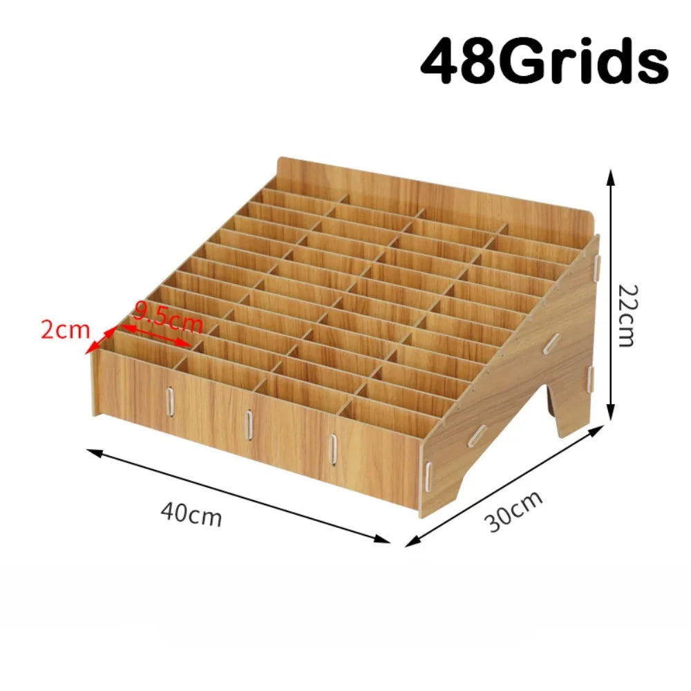 Wooden Multi-Grid Phone & Card Holder Desk Organizer Rack