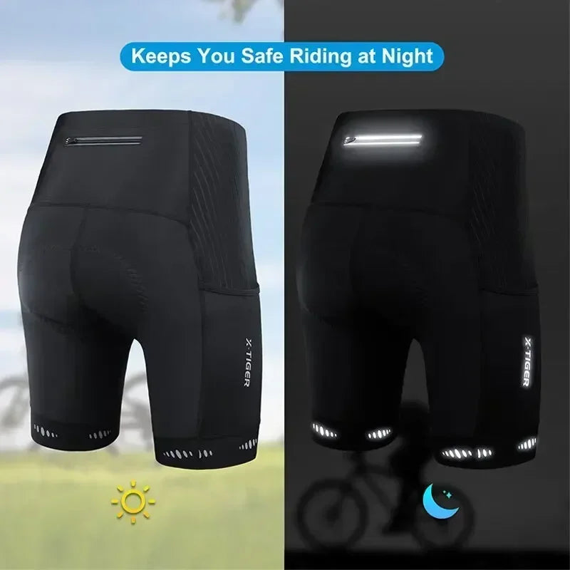 X-TIGER Men's Gel Padded Cycling Shorts | Reflective MTB Bike
