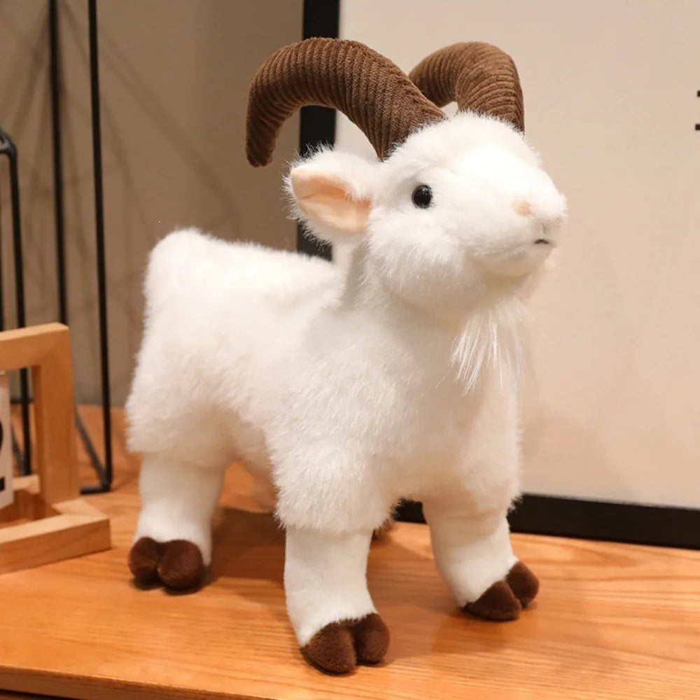 Realistic Big Horn Goat Plush Toy | Desk Décor 16/30cm